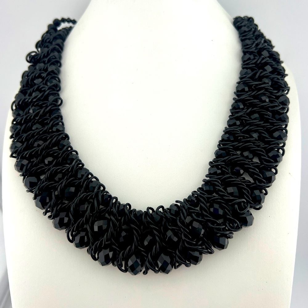 Black Crystal Metal Statement Choker Necklace Goth Medieval Dark Glam